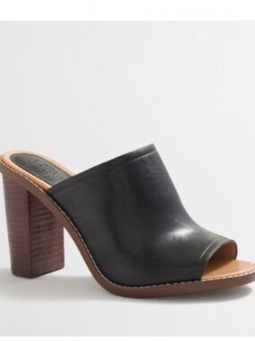 J. Crew Margo Black Leather Mules Chunky Heels Size 9